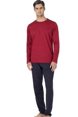 Erkek %100 Pamuk Pijama Takım, Alt Desenli, Bisiklet Yakalı, Uzunkol Pijama Takım - 1