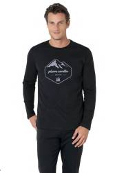 Erkek %100 Pamuk Pijama Takım, Bisiklet Yakalı, Uzunkol Pijama Takım - Thumbnail