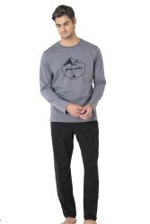 Erkek %100 Pamuk Pijama Takım, Bisiklet Yakalı, Uzunkol Pijama Takım