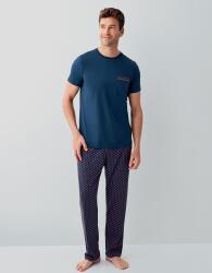 Erkek %100 Pamuk Pijama Takımı – Kısa Kollu Cepli T-Shirt & Desenli Uzun Pijama Altı (1)