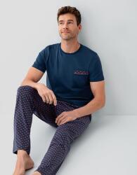 Erkek %100 Pamuk Pijama Takımı – Kısa Kollu Cepli T-Shirt & Desenli Uzun Pijama Altı