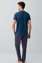 Erkek %100 Pamuk Pijama Takımı – Kısa Kollu Cepli T-Shirt & Desenli Uzun Pijama Altı - 4