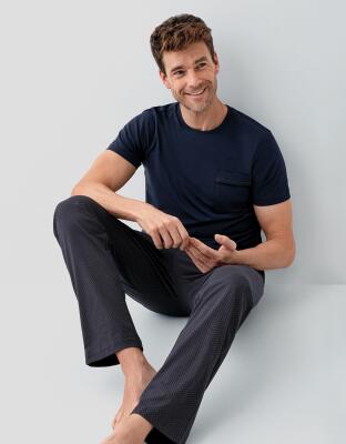 Erkek %100 Pamuk Pijama Takımı – Kısa Kollu T-Shirt & Uzun Pijama Altı - 1