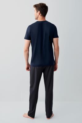 Erkek %100 Pamuk Pijama Takımı – Kısa Kollu T-Shirt & Uzun Pijama Altı - 4