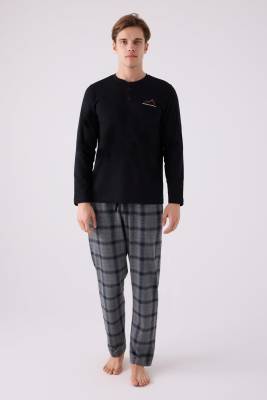Erkek %100 Pamuklu Kareli Cepli Pijama Takım - 2