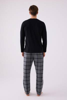 Erkek %100 Pamuklu Kareli Cepli Pijama Takım - 4