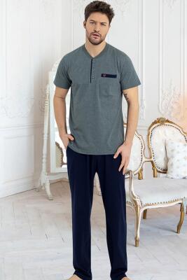 Erkek %100 Pamuklu Kısa Kol Süprem Penye Alt Üst Pijama Takım - 4
