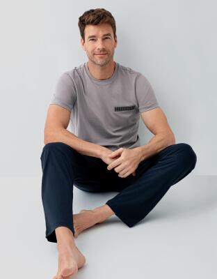 Erkek %100 Pamuklu Kutulu 3’lü Pijama Takımı – T-Shirt + Pijama Alt + Şort - 1