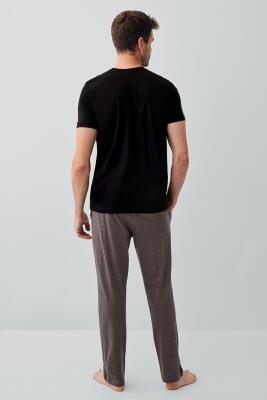 Erkek %100 Pamuklu Pijama Takımı – Kısa Kollu Üst & Celi Uzun Alt | Rahat Kalıp  - 3