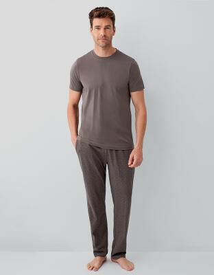 Erkek %100 Pamuklu Pijama Takımı – Kısa Kollu Üst & Celi Uzun Alt | Rahat Kalıp  - 5