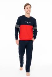 Erkek 2 İplik Dokuma Alt Üst Takım, Bisiklet Yaka, Uzunkol, Cepli, Düz Paça - Thumbnail