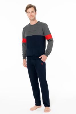 Erkek 2 İplik Dokuma Alt Üst Takım, Bisiklet Yaka, Uzunkol, Cepli, Düz Paça - 2