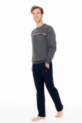 Erkek 2 İplik Dokuma Kışlık Ev Giyim Alt Üst Takım - Thumbnail