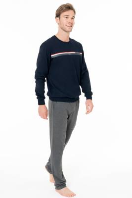 U.S. Polo Assn. - Erkek 2 İplik Dokuma Kışlık Ev Giyim Alt Üst Takım, Bisiklet Yaka Kol Manşetli