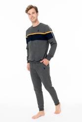 Erkek 2 İplik Kışlık Uzunkol Dar Paça Ev Giyim Pijama Takım - Thumbnail