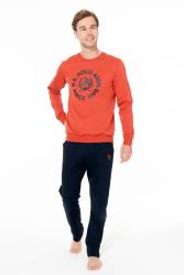 Erkek 2 İplik Kışlık Uzunkol Düz Paça Baskılı Ev Giyim Pijama Takım - Thumbnail