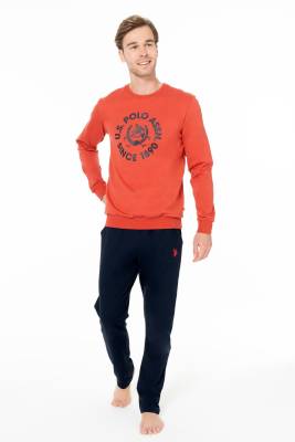 U.S. Polo Assn. - Erkek 2 İplik Kışlık Uzunkol Düz Paça Baskılı Ev Giyim Pijama Takım