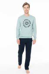 Erkek 2 İplik Kışlık Uzunkol Düz Paça Baskılı Ev Giyim Pijama Takım - Thumbnail