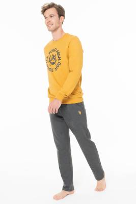 Erkek 2 İplik Kışlık Uzunkol Düz Paça Baskılı Ev Giyim Pijama Takım - 5