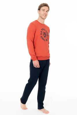 Erkek 2 İplik Kışlık Uzunkol Düz Paça Baskılı Ev Giyim Pijama Takım - 2