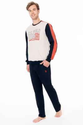 U.S. Polo Assn. - Erkek 2 İplik Kışlık Uzunkol Düz Paça Ev Giyim Pijama Takım