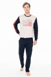 Erkek 2 İplik Kışlık Uzunkol Düz Paça Ev Giyim Pijama Takım - Thumbnail