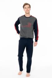 Erkek 2 İplik Kışlık Uzunkol Düz Paça Ev Giyim Pijama Takım - Thumbnail