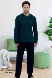 Erkek 2 İplik Uzunkol Pijama Takım, %100 Pamuk Büyük Beden Erkek Pijama Takım - Thumbnail