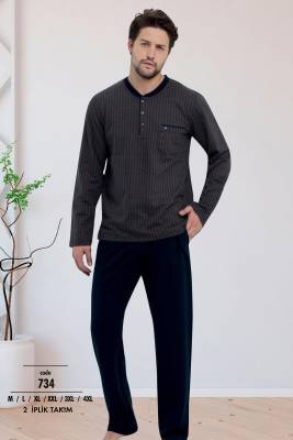 Erse - Erkek 2 İplik Uzunkol Pijama Takım, %100 Pamuk Büyük Beden Erkek Pijama Takım