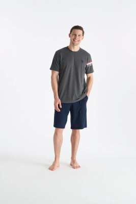 Erkek Antrasit T-shirt Şort Takım - 1