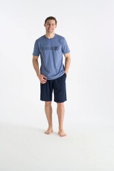 Erkek Baskılı T-shirt Cepli Şort Takım