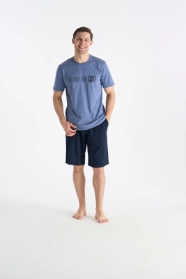 Erkek Baskılı T-shirt Cepli Şort Takım - 1