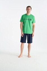 Erkek Baskılı T-shirt Cepli Şort Takım Yeşil