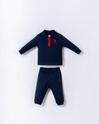 Erkek Bebek Lacivert Pike Dokuma Polo Yaka Alt Üst Takım, %100 Pamuklu