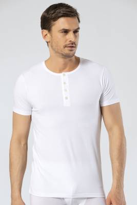 Cacharel - Erkek Bisiklet Yaka Düğmeli Kısa Kol Fit T-shirt