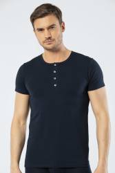 Erkek Bisiklet Yaka Düğmeli Kısa Kol Fit T-shirt - Thumbnail