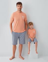 Erkek & Çocuk Pijamaları Ayrı Ayrı Satılır | %100 Pamuk Baba Oğul Yazlık Pijama Takımı Kombin – Shark Attack Baskılı Turuncu