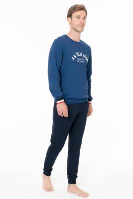 U.S. Polo Assn. - Erkek Dar Paça Yazı Baskılı 2 İplik Dokuma Kışlık Ev Giyim Alt Üst Takım (1)