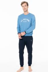 Erkek Dar Paça Yazı Baskılı 2 İplik Dokuma Kışlık Ev Giyim Alt Üst Takım - Thumbnail