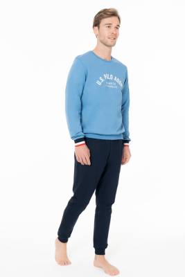 Erkek Dar Paça Yazı Baskılı 2 İplik Dokuma Kışlık Ev Giyim Alt Üst Takım - 4