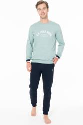 Erkek Dar Paça Yazı Baskılı 2 İplik Dokuma Kışlık Ev Giyim Alt Üst Takım - Thumbnail