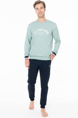 Erkek Dar Paça Yazı Baskılı 2 İplik Dokuma Kışlık Ev Giyim Alt Üst Takım - 5