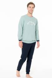 Erkek Dar Paça Yazı Baskılı 2 İplik Dokuma Kışlık Ev Giyim Alt Üst Takım - Thumbnail