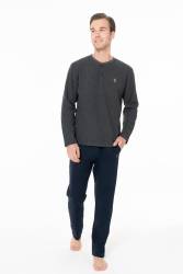 Erkek Düğmeli Yaka Uzunkol Kışlık Pijama Takım - Thumbnail