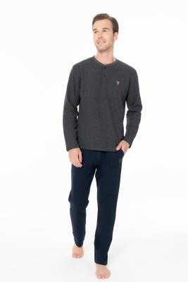 U.S. Polo Assn. - Erkek Düğmeli Yaka Uzunkol Kışlık Pijama Takım