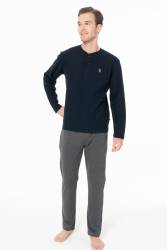 Erkek Düğmeli Yaka Uzunkol Kışlık Pijama Takım - Thumbnail