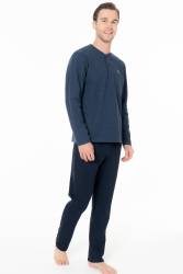 Erkek Düğmeli Yaka Uzunkol Kışlık Pijama Takım - Thumbnail