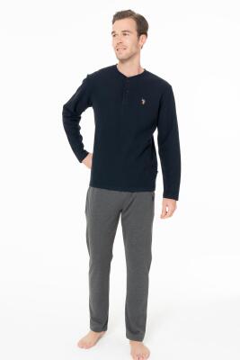 Erkek Düğmeli Yaka Uzunkol Kışlık Pijama Takım - 3