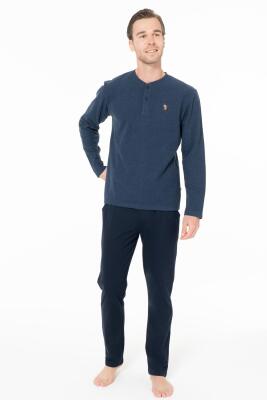 Erkek Düğmeli Yaka Uzunkol Kışlık Pijama Takım - 5