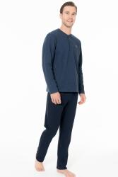 Erkek Düğmeli Yaka Uzunkol Kışlık Pijama Takım - 6